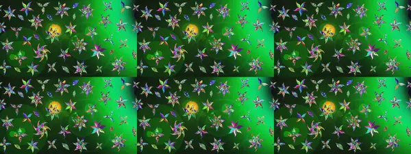 Çizim çiçek deseni duvar kâğıdı olarak kullanılabilir. Yeşil ve gri renkli çiçekler. Raster illüstrasyonu.