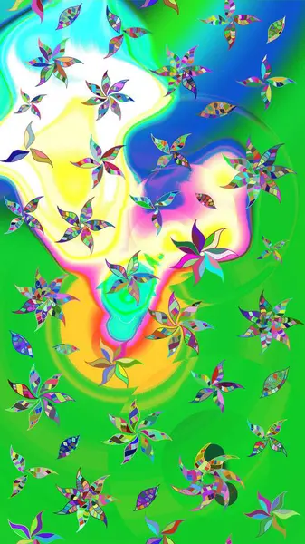 Tekstil ve kapak tasarımı için mükemmel. Renkli yeşil ve mavi çizim kalıpları. Yeşil ve mavi renkte çiçekler. Doodle tarzı. Elle çizilmiş sonbahar çiçeği deseni..