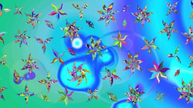 Çiçekli güzel suluboya desen. Mavi ve yeşil renklerde. Raster illüstrasyonu.