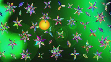 Yeşil ve gri renkte çiçek çizimi. Yeşil ve gri renkli çiçekler. Çiçek deseni. Şatafatlı bahar bahçesi dokusu. Raster illüstrasyonu.