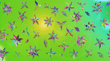 Yeşil ve sarı renkli çiçekler. Çiçekli çizim şekli. Renkli Bahar Teması eskiz kalıbı. Düz Çiçek Elementleri Tasarımı.