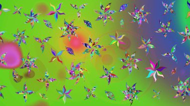 Soyut etnik raster çizim kalıbı. Çiçekler. Yeşil ve mor renkli vadilerin çiçekleri.