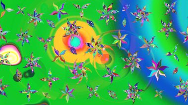 Çiçekli karalama şeklinde Raster çiçek deseni. Nazik, sevimli çiçek arkaplanı. Yeşil ve mavi renkte çiçekler.