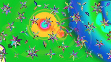 Yeşil ve mavi renkte çiçekler. Küçük çiçekte sevimli çiçek deseni var..