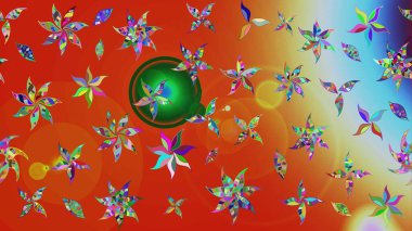 Çiçekler turuncu ve kırmızı renklerde. Hediye ambalaj kağıdı, tebrik kartları, posterler ve pankart tasarımı. Raster düz çiçek çizim deseni.