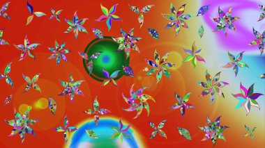 Vadinin çiçekleri turuncu ve kırmızı renklerde. Çiçekler. Soyut etnik raster çizim kalıbı.