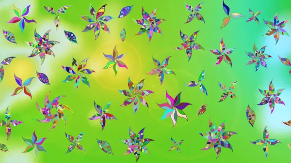 Yeşil ve nötr renklerde. 3D çiçekler, eskiz. Raster illüstrasyonu.