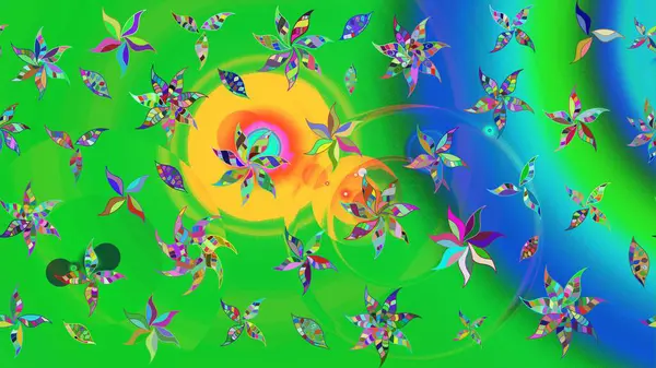 Moda baskısı, albüm, ambalaj kağıdı ve duvar kağıdı için zarif dekoratif süslemeler. Küçük çiçekli basit bir çiçek çizimi. Yeşil ve mavi renkli şirin çiçekler. Raster illüstrasyonu.