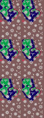 Asya tekstil tarzında. Raster illüstrasyonu. Raster illüstrasyonu. Çiçek desenli çizim. Kahverengi ve nötr renkte çiçekler.