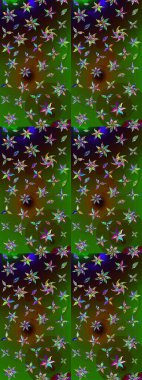 Raster Güzel kumaş deseni. Raster suluboya deseni, narin çiçekler, yeşil ve kahverengi çiçekler, tebrik kartı şablonu..