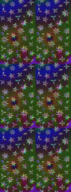 Eskiz arkaplan modeli. Yapraklı çiçekler ve yeşil ve mavi renkli papatya çiçekleri. Raster - stok.