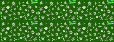 Raster Çiçek İllüstrasyonu güzel tekstil. Yeşil ve nötr renklerdeki etnik çiçeklerle zarif eskiz deseni.