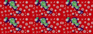 Raster illüstrasyonu. Kırmızı ve nötr renklerde Asya tekstil tarzında. Çiçek desenini çiz.