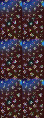 Motley illüstrasyonu. Kahverengi ve mavi çiçekli bahar çiçekleri. Küçük çiçekte güzel bir desen. Moda baskıları için zarif bir şablon. Küçük renkli çiçekler..