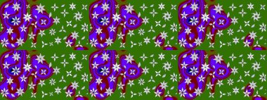 Yeşil ve mor renklerde. Taslak dekoratif arka plan, çiçek mandala. Raster illüstrasyonu. Çiçek..