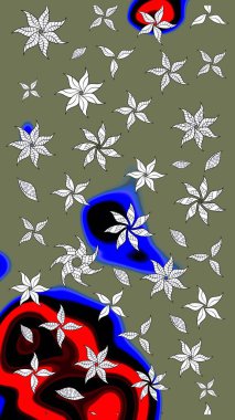 Sevimli çiçek raster deseni. Düz Çiçek Elementleri Tasarımı. Yeşil ve siyah renkli çiçekler. Renk Bahar Teması eskiz şablonu.