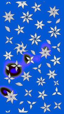 Çiçek desenli raster, mavi ve nötr çizgi grafik desenli soyut raster arkaplan. Modern stil dokusu.