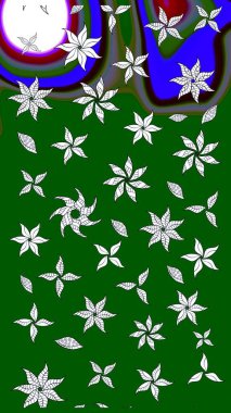 Raster illüstrasyonundaki çiçek desenli çizim. Yeşil ve nötr renkte çiçekler.