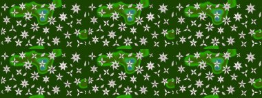 Raster illüstrasyonu. Yeşil ve nötr renklere karalamalar çizilmiş çiçek deseni.