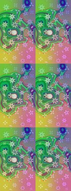 Hediye ambalaj kağıdı, tebrik kartları, posterler ve pankart tasarımı. Yeşil ve pembe renkli çiçekler. Raster düz çiçek çizim deseni.