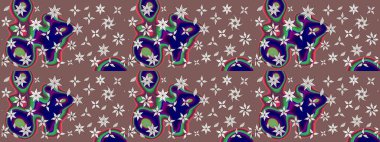 Raster illüstrasyonu. Çiçek süslemeli çizim deseni. Kahverengi ve nötr renkte çiçekler.