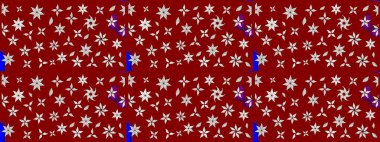 Renkli ve nötr raster çizimi. Küçük çiçekteki sevimli çiçek deseni. Birçok kırmızı ve nötr soyut çiçekli tropik çizim deseni.