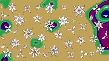 Taslak desenli, modaya uygun kumaş deseni. Şirin çiçek elementleri. Raster illüstrasyonu. Düz Çiçek Elementleri Tasarımı. Renkli Bahar Teması çizim şablonu.