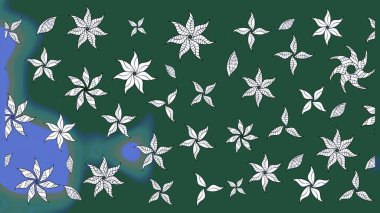 Raster deseni. Raster illüstrasyonu. Yumuşak, yeşil ve nötr renklerde bahar çiçekleri. Patlayan çiçekler soyut yerleştirilmiş.