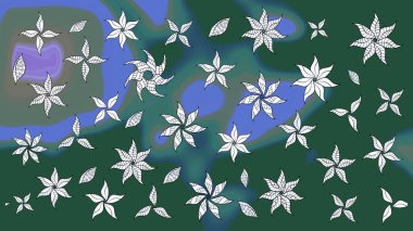Çiçek duvar kâğıdı. Renkli çizim kalıbı. Yeşil ve mavi renkli şirin tekstil tarzında. Raster illüstrasyonu. Çiçek arka planı.