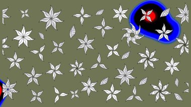 Nazik romantik baskı. Bahar mevsimi. Raster güzel bir çiçek deseni çizmiş. Tatil havası. Yeşil ve beyaz renkte çiçekler.