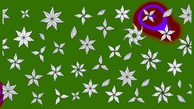 Raster illüstrasyonu. Çiçek desenli çizim. Yeşil ve nötr renklerde çiçekler. Raster illüstrasyonu. Asya tekstil tarzında.