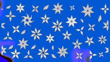 Raster illüstrasyonu. Mavi ve nötr renklerde Asya tekstil tarzında. Suluboya çiçekli çiçek deseni.