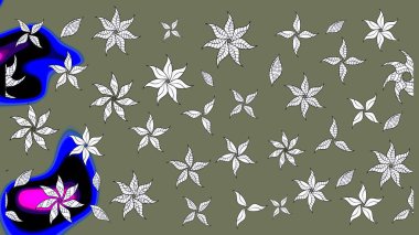 Raster illüstrasyonundaki çiçek desenli çizim. Güzel kumaş deseni. Raster illüstrasyonu. Yeşil ve beyaz renklerde.
