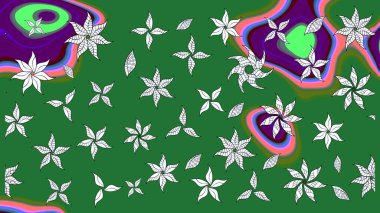 Raster illüstrasyonundaki çiçek desenli çizim. Çiçekler suluboya tarzında yeşil ve nötr renklerde.