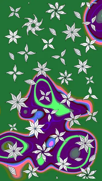 Yeşil ve mor renkli vadi çiçekleri. Çiçeksel çizim kalıbının çizimi.