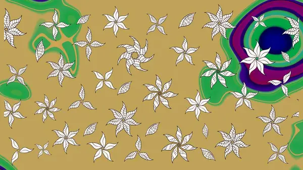 Şirin çiçekli eskiz deseni ve sarı ve nötr renklerde yapraklar, suluboya çiçek deseni, duvar kağıdı, kart ya da kumaş için fayanslı. Raster illüstrasyonu.