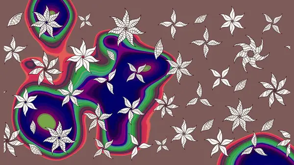 Kahverengi ve nötr renklerde şirin çiçek desenleri. Düz Çiçek Elementleri Tasarımı. Renkli Bahar Teması eskiz kalıbı. Raster Modaya uygun kumaş deseni.