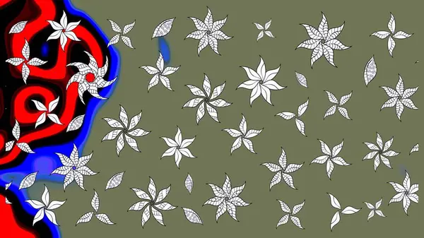 Çiçek. Yeşil ve siyah renklerde. Taslak dekoratif arka plan, çiçek mandala. Raster illüstrasyonu.