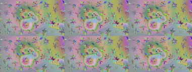 Çiçeksel çizim kalıbının yansıması. Vadinin çiçekleri tarafsız ve yeşil renklerde.