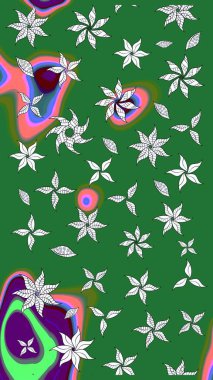 Çiçekli karalama şeklinde Raster çiçek deseni. Yeşil ve nötr renklerde yaz çiçekleri. Raster illüstrasyonu.