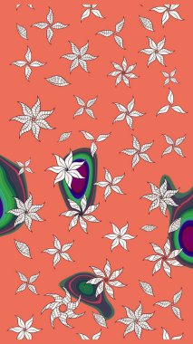 Tekstil, kumaş, kapaklar, duvar kağıtları, baskı, naylon, koleksiyon defteri, örgü, dekupaj için güzel bir eskiz. Millefleur 'lar. Küçük turuncu nötr çiçeklerle oldukça eski bir besin torbası deseni..