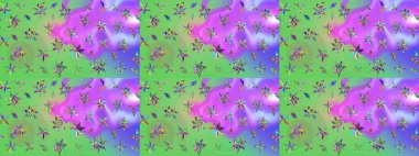 Yeşil ve mor renkli çiçekler. Raster illüstrasyonunda çiçek deseni çizimi.