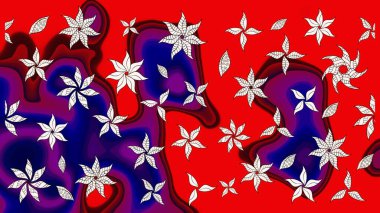 Renkli kırmızı ve mavi çizim deseni. Elle çizilmiş sonbahar çiçeği deseni. Tekstil ve kapak tasarımı için mükemmel. Kırmızı ve mavi renkte çiçekler. Doodle tarzı.