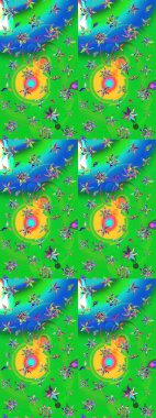 Raster illüstrasyonu. Yumuşak, bahar çiçekleri yeşil ve mavi renklerde. Raster çiçek desenli ve çiçekli..