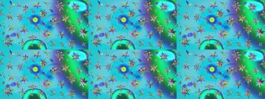 Raster - stok. Mavi ve yeşil çiçekli eskiz deseni, suluboya çiçek deseni, sevimli çiçek, duvar kağıdı, kart veya kumaş için fayanslı.