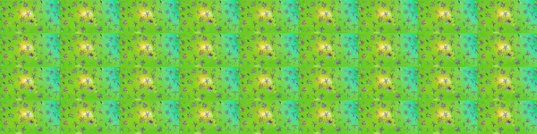 Raster - stok. Yapraklı çiçekler ve yeşil ve sarı renkli papatya çiçekleri. Taslak arkaplan deseni.