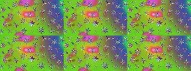 Yeşil ve mor renkli çiçekler. Raster illüstrasyonunda çiçek deseni çizimi.