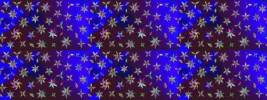 Raster çiçek desenleri çiziyor. Vadinin çiçekleri mavi ve kahverengi renklerde.