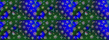 Raster suluboya çiçek deseni, narin çiçekler, mavi ve yeşil çiçekler, tebrik kartı şablonu. Güzel kumaş deseni.