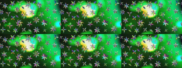 Çiçekli karalama şeklinde Raster çiçek deseni. Yeşil ve mavi renkte çiçekler. Yumuşak, bahar çiçekli arka plan.